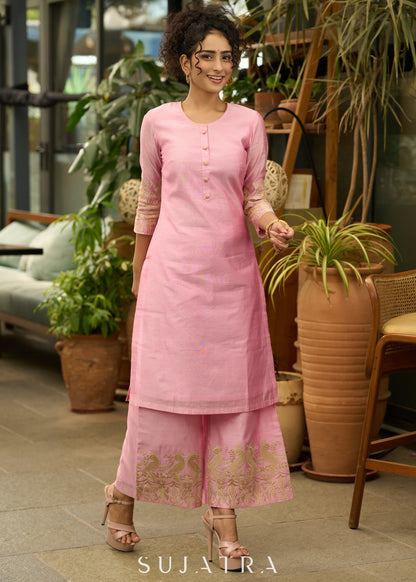 Baby pink chanderi gold embroidered Kurta