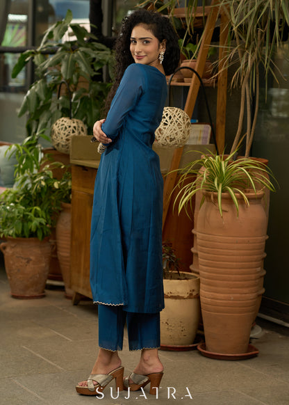 Classy teal blue kurta with lace detaling