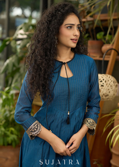 Classy teal blue kurta with lace detaling