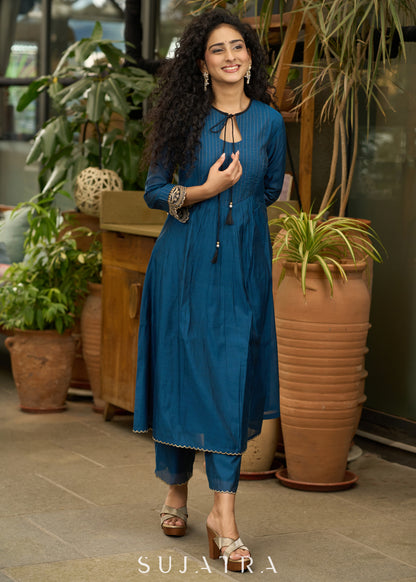 Classy teal blue kurta with lace detaling