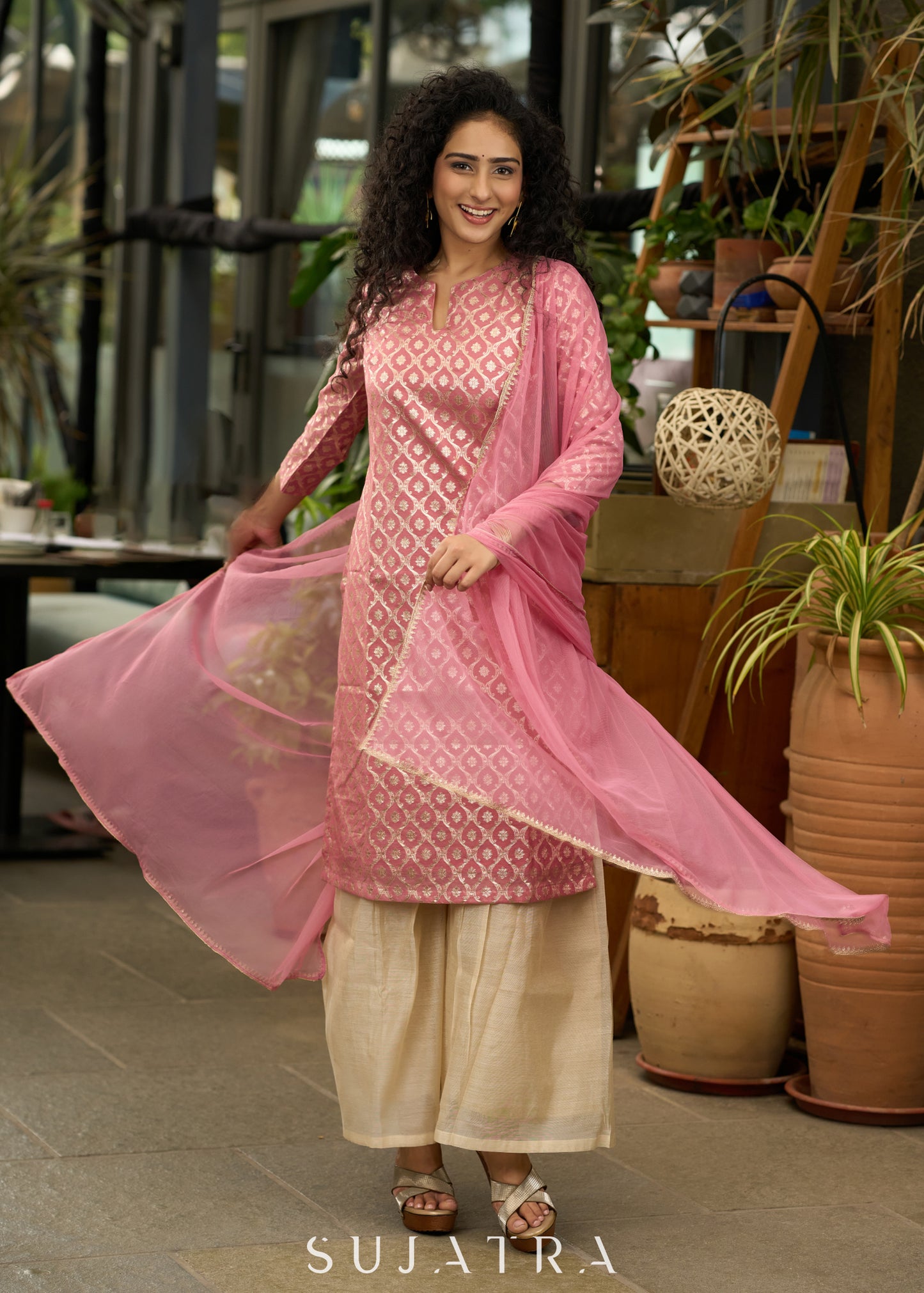 Graceful foxy pink banarsi Kurta