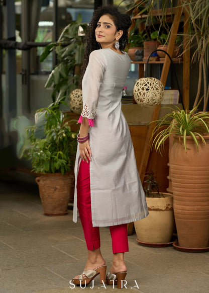 Magenta Cotton Silk Pant