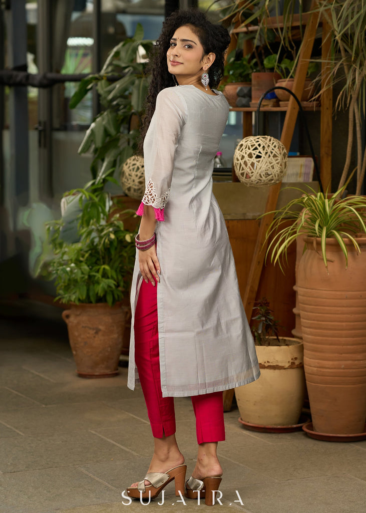 Magenta Cotton Silk Pant