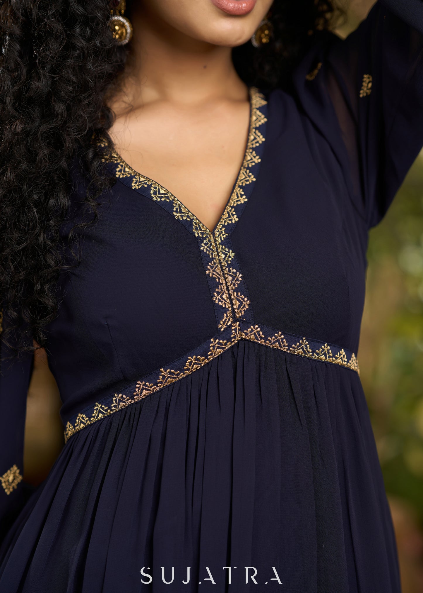 Elegant navy blue georgette Kurta with gold embroidery