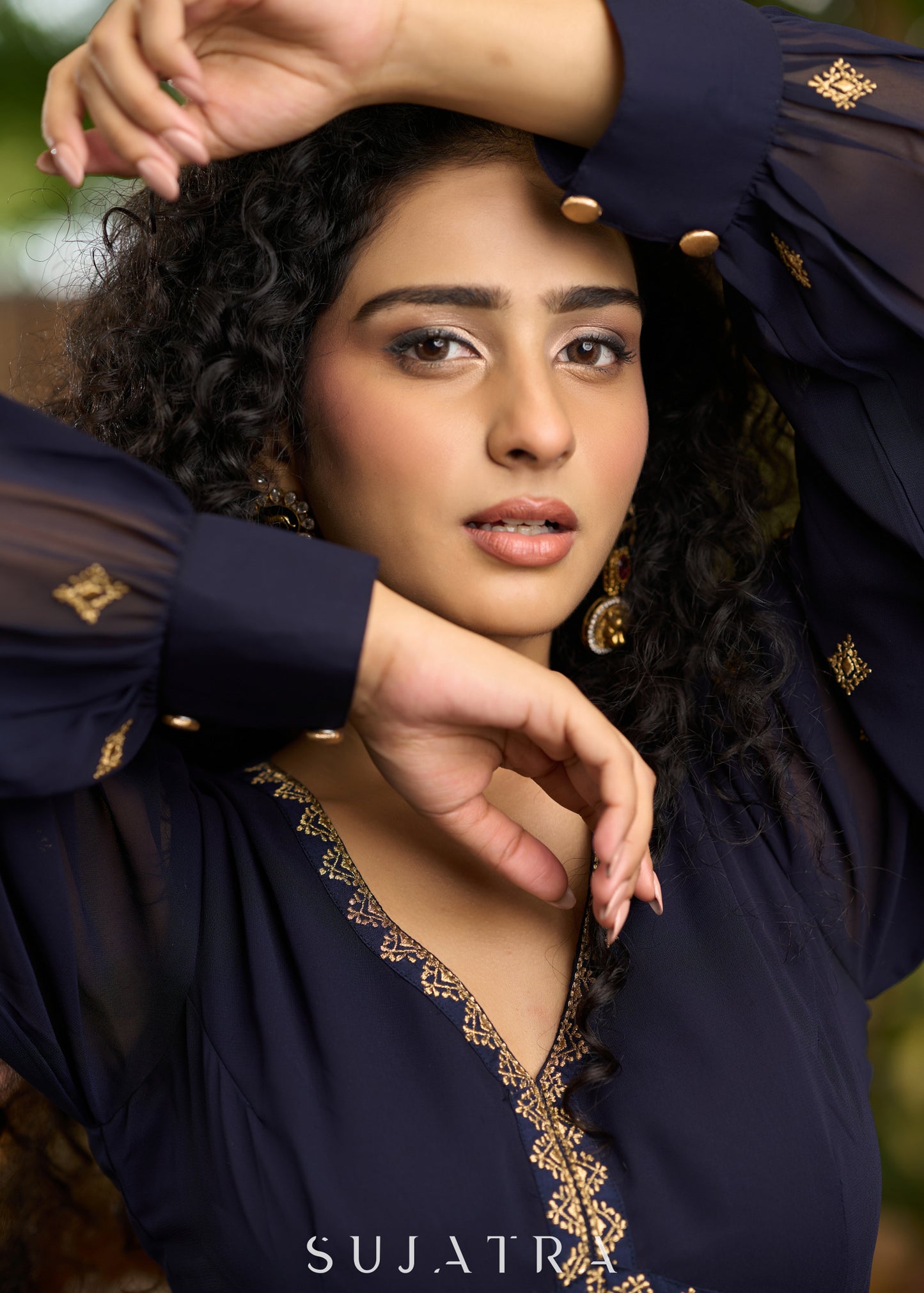 Elegant navy blue georgette Kurta with gold embroidery