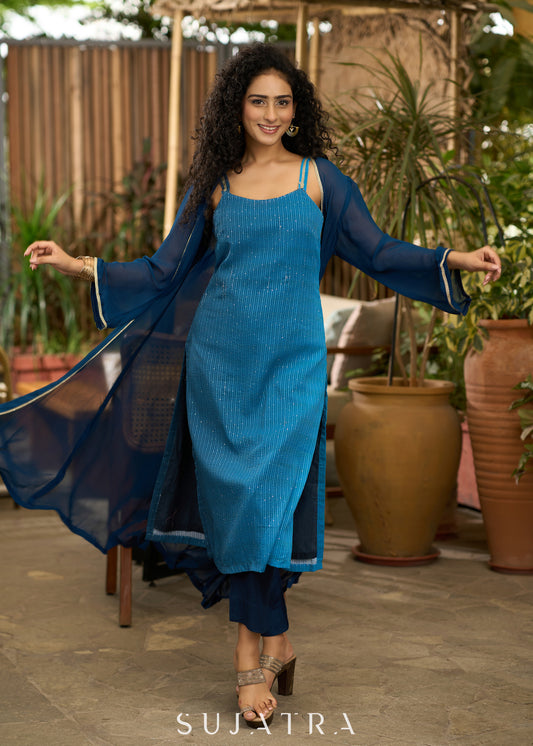 Blue georgette flowy Shrug - Dress and Pant optional