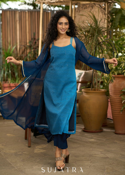 Flowy Blue self embroidered kurta