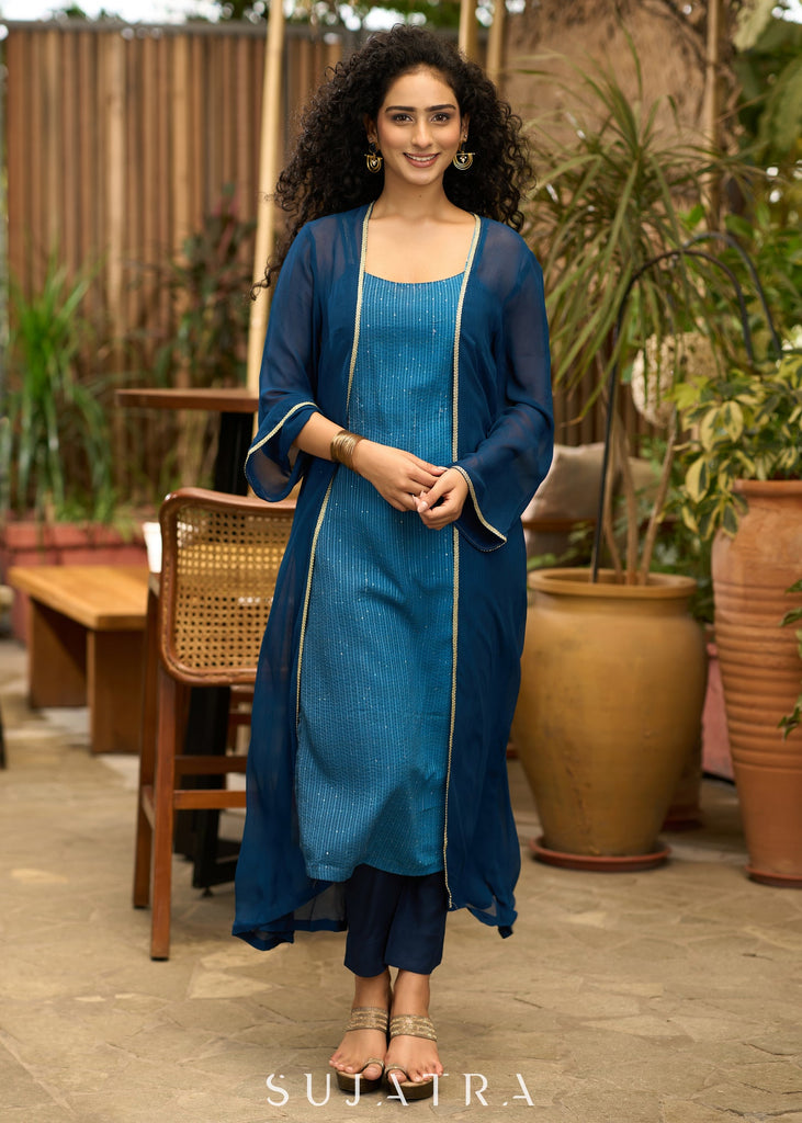 Blue Cotton Silk Pant