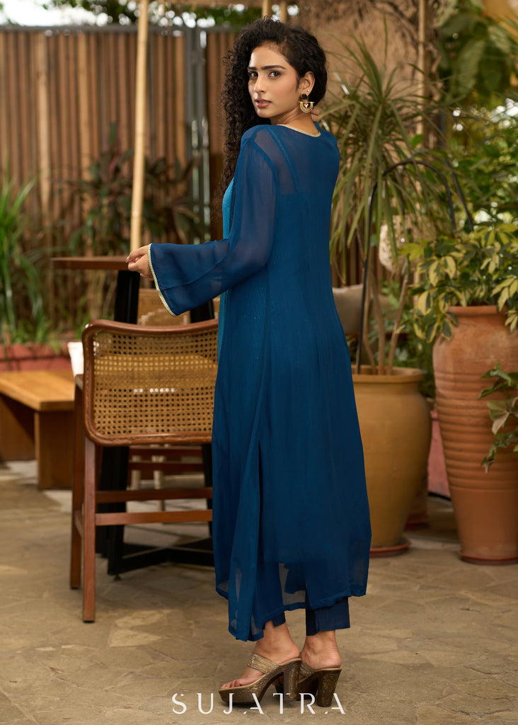 Blue Cotton Silk Pant