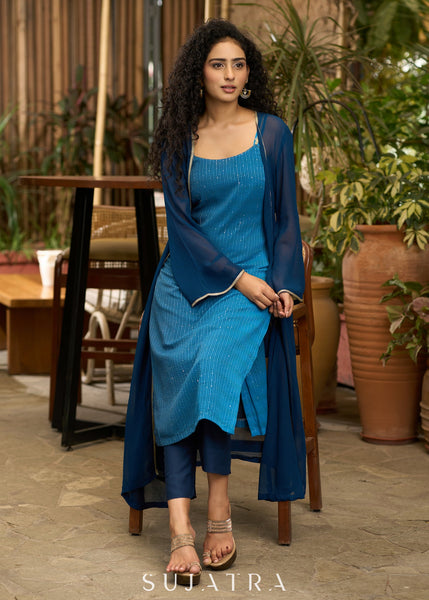 Blue Cotton Silk Pant