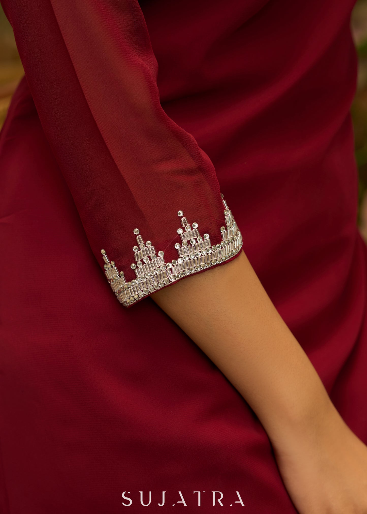 Graceful maroon georgette Kurta with silver stone embellishment