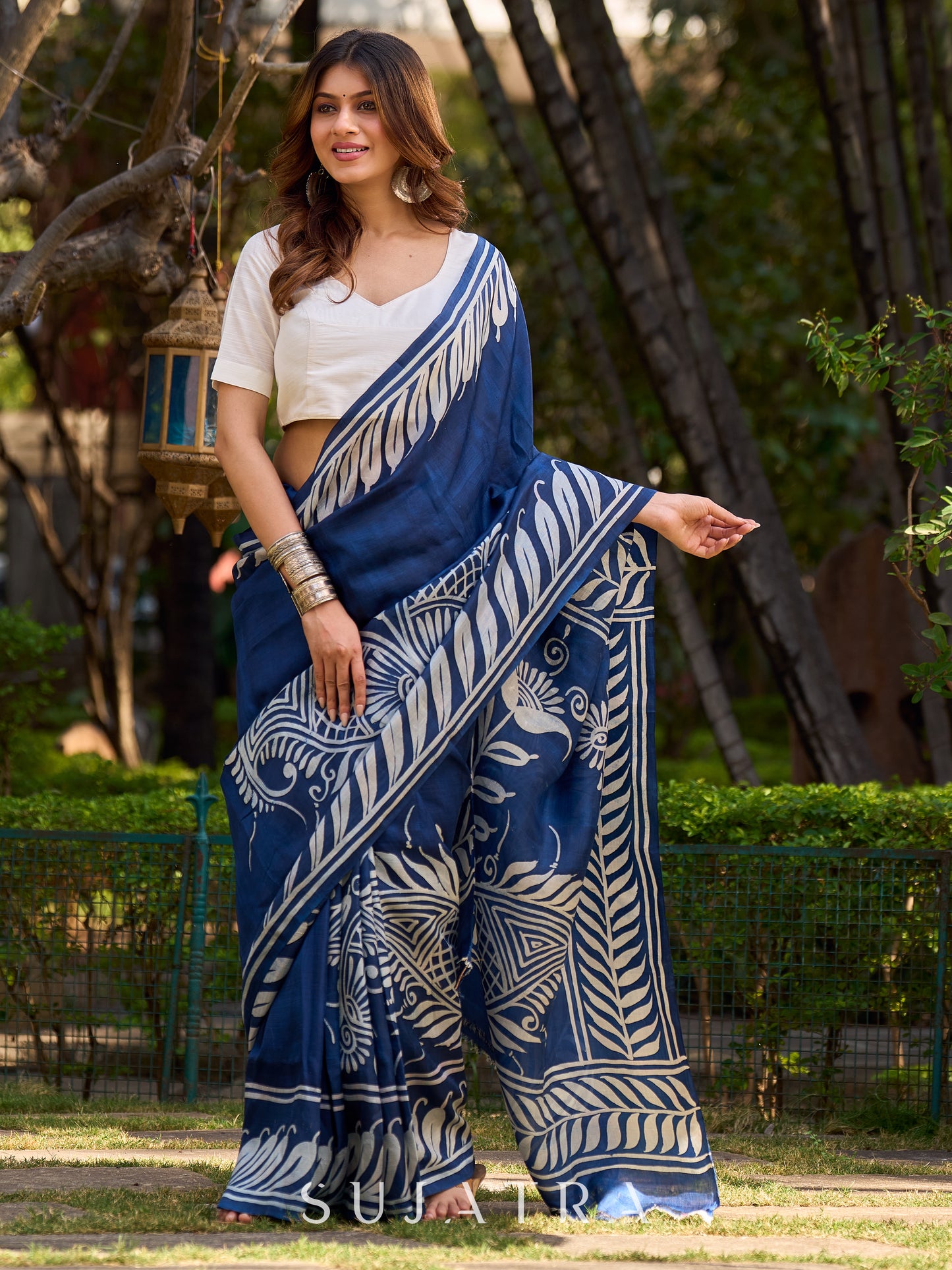 Artisan Blue Pure Silk Saree featuring Bold Hand Batik Work