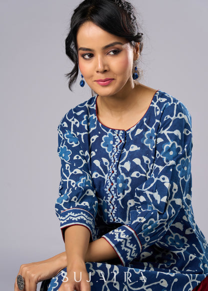 Stylish Indigo Cotton Tunic with A Flattering Silhouette -  Pant Additional