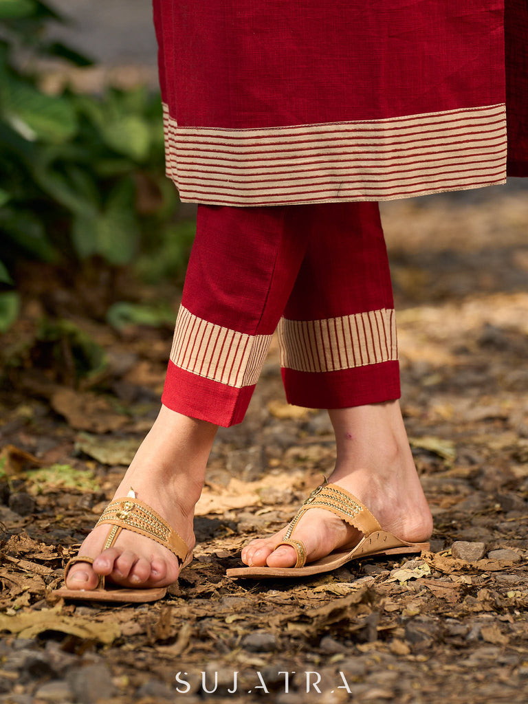 Classic Maroon Pants with Ajrakh Stripes
