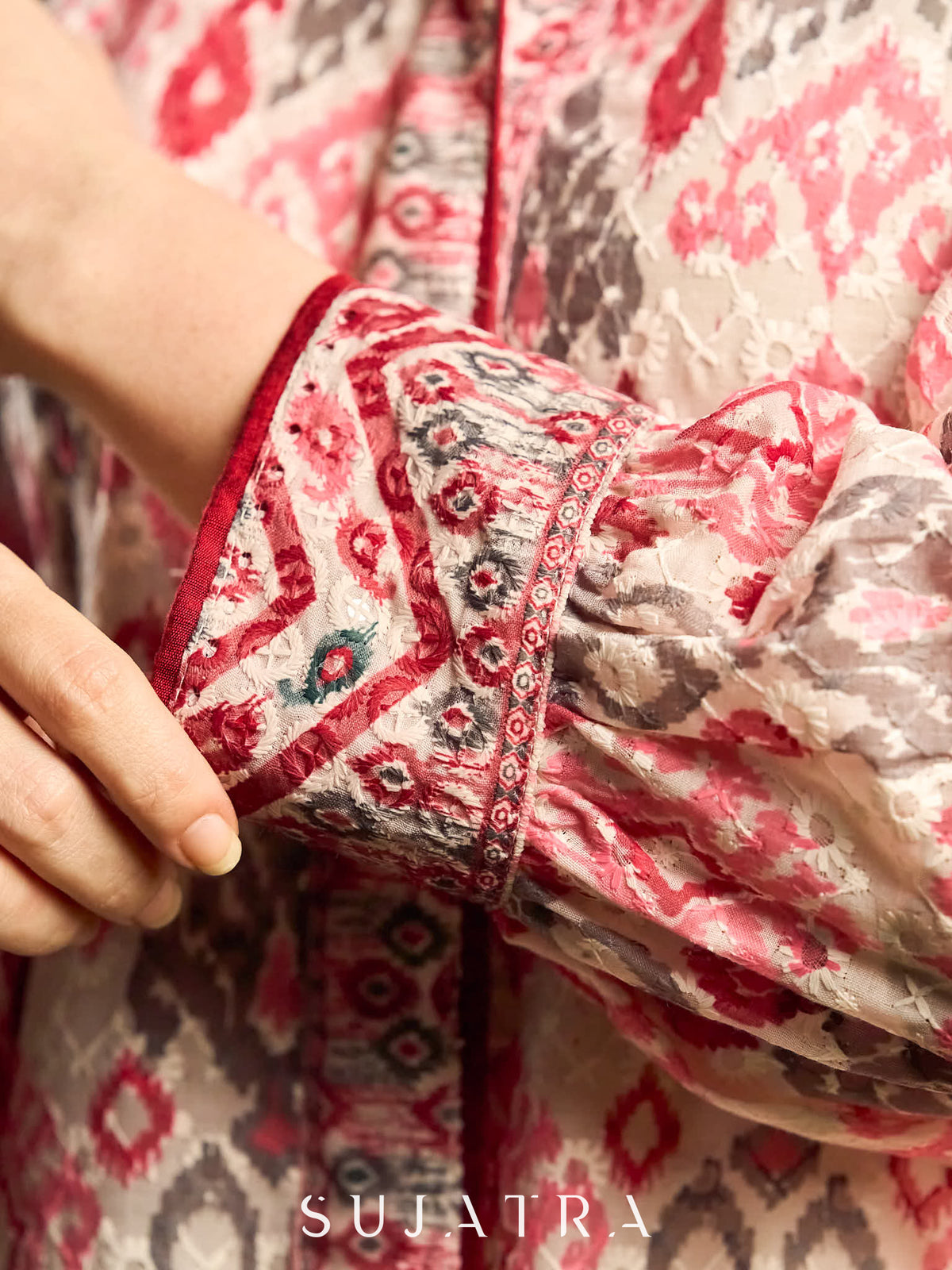 Dussehra Sale — Textured Hakoba Kurta with All-Over Print and Elegant Embroidery Highlights