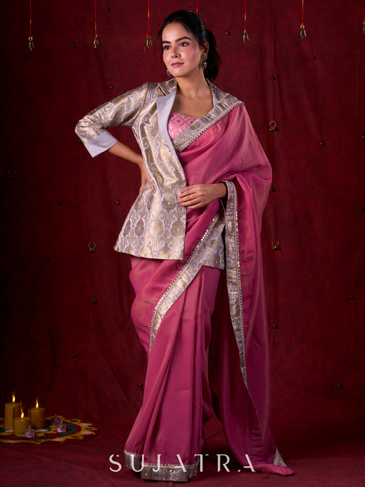 Elegant Grey Brocade Blazer with Tailored Finish & Subtle Shine