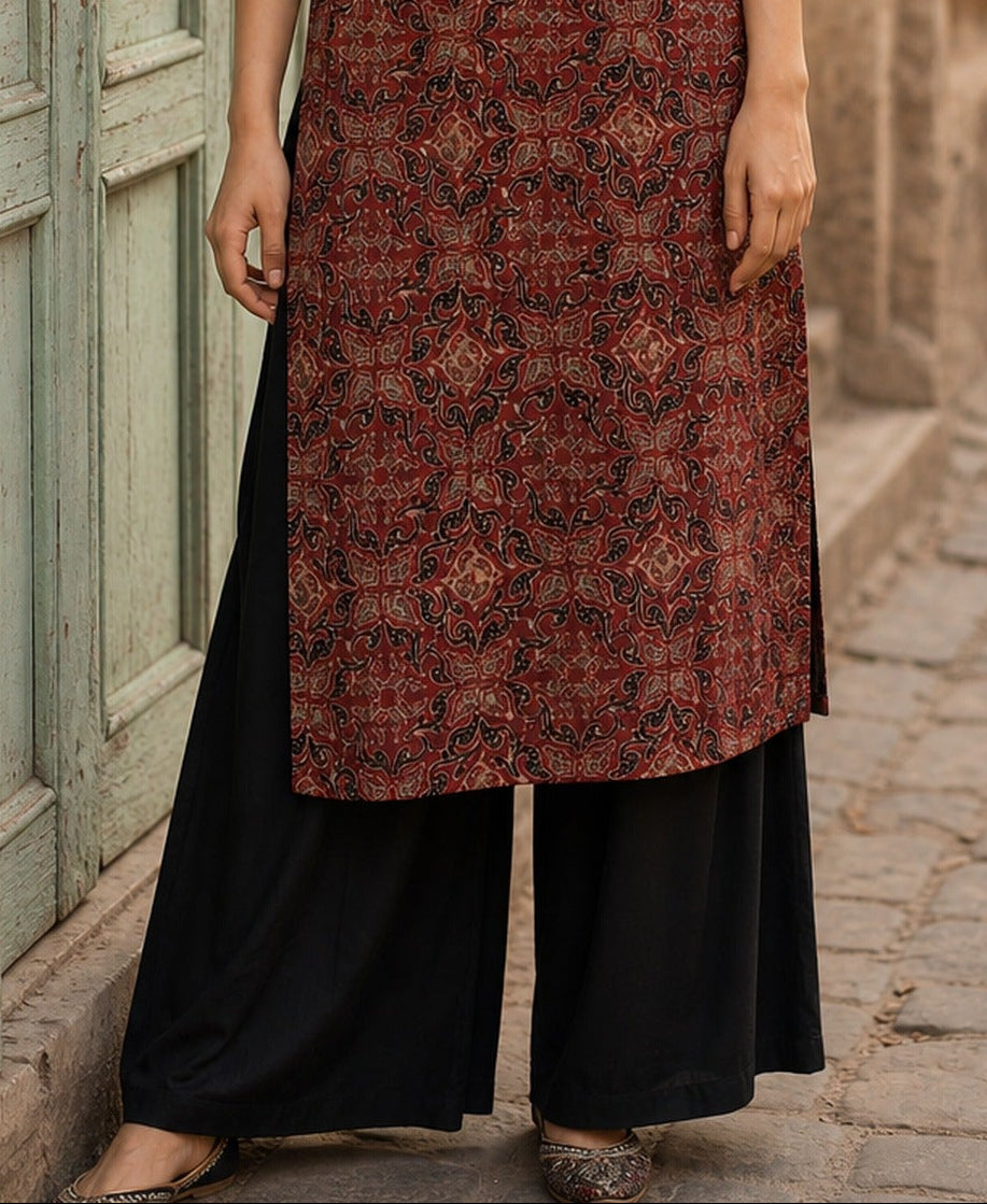 Solid Black Cotton Everyday Straight Pant