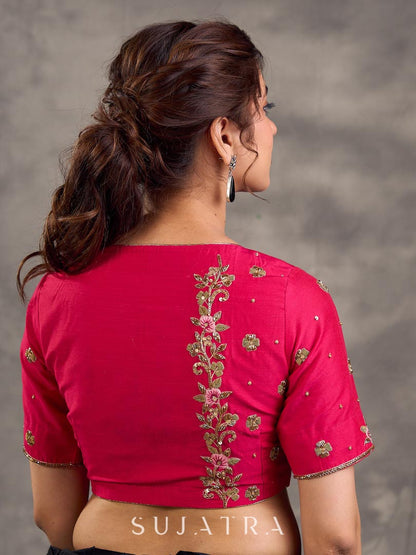 Sleek Black Cotton Saree with Minimal Embellishment