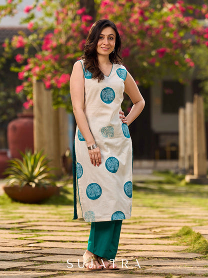 Classic Teal Cotton Silk Palazzo Pant