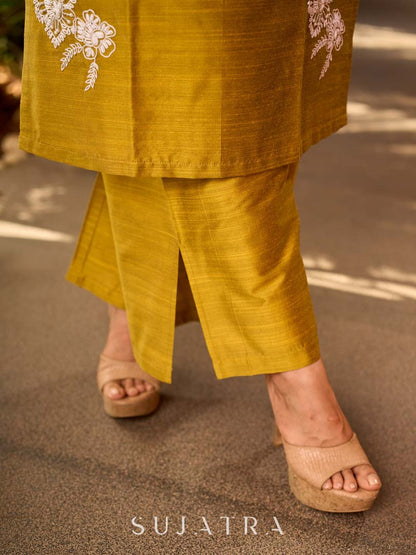 Timeless Mustard Cotton Silk Palazzo Pant with Side Slit