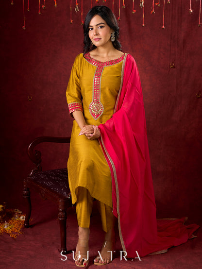 Mustard Cotton Silk Pencil Pant