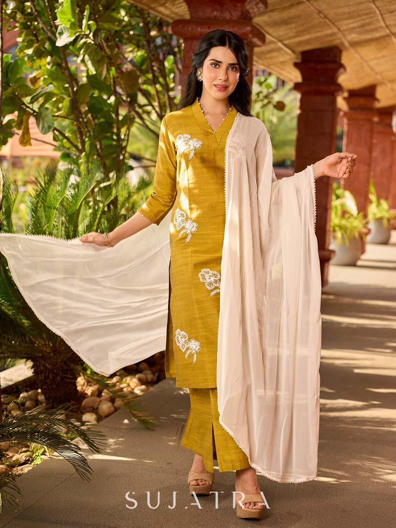 Timeless White Georgette Dupatta with White Pearl Lace Detailing