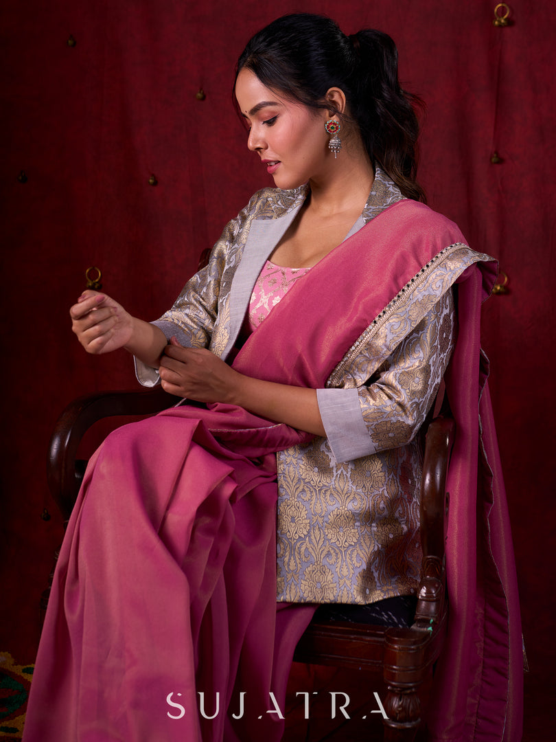 Elegant Grey Brocade Blazer with Tailored Finish & Subtle Shine