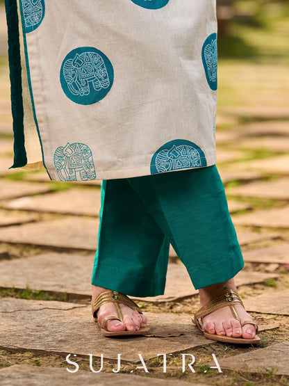 Classic Teal Cotton Silk Palazzo Pant
