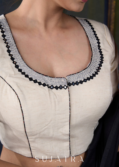 Exclusive Embroidered off White Cotton Blouse