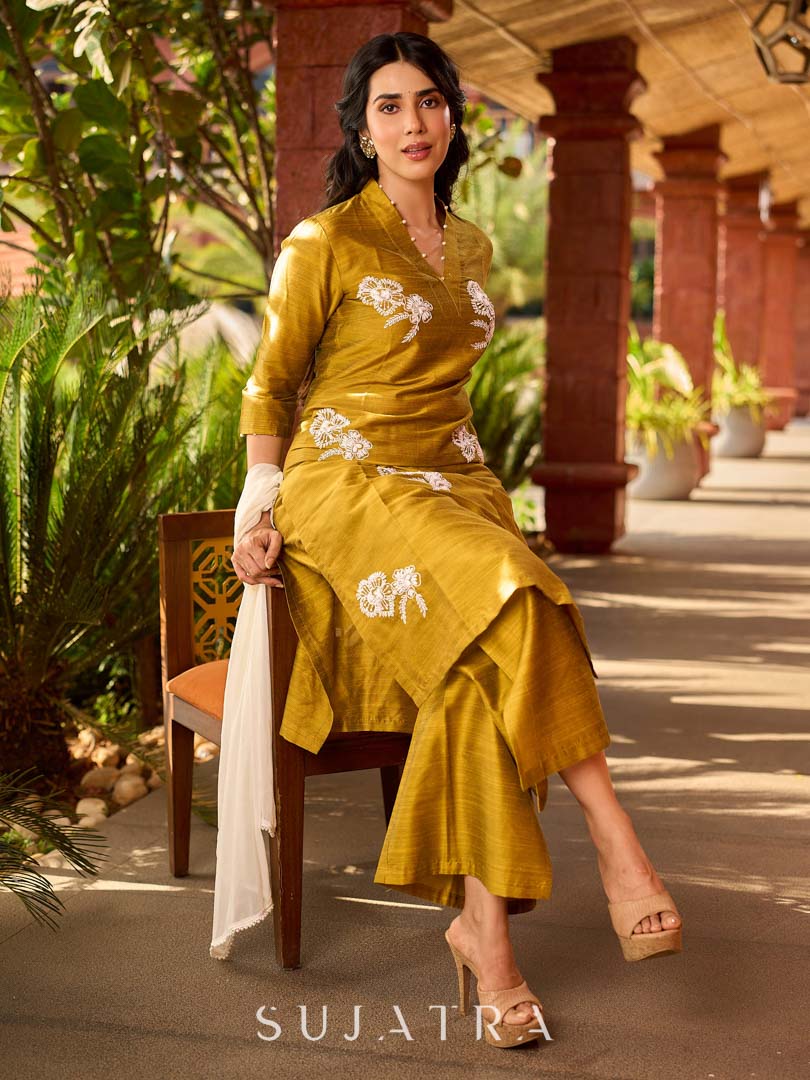 Timeless Mustard Cotton Silk Palazzo Pant with Side Slit