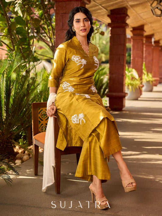 Timeless Mustard Cotton Silk Palazzo Pant with Side Slit