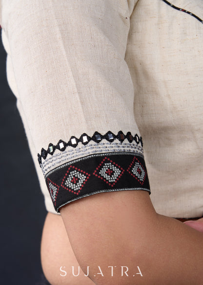 Exclusive Embroidered off White Cotton Blouse