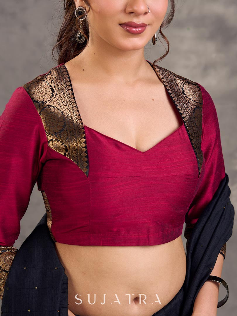 Iconic Black Cotton Saree with Sequins Embellishment
