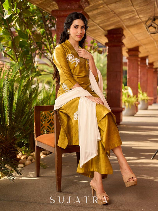 Timeless Mustard Cotton Silk Kurta with Graceful Chikankari Hand Embroidery