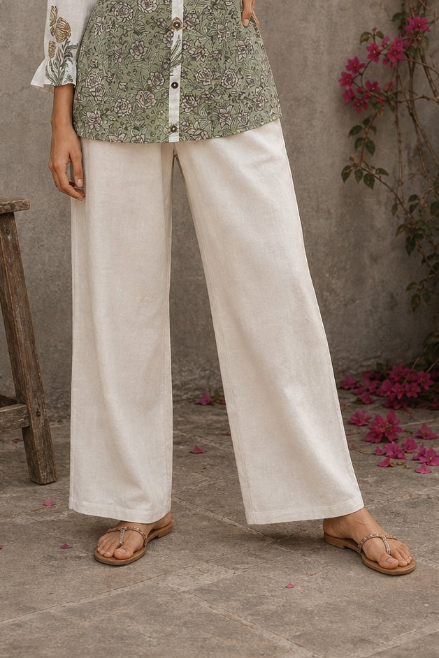 Off-White Cotton Pant, Relaxed Fit