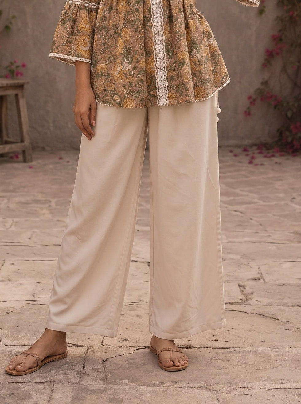 Off-White Cotton Pant, Straight Cut
