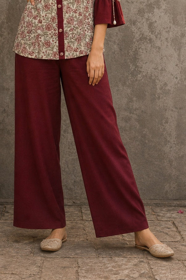 Maroon Cotton Pant, Fluid Drape