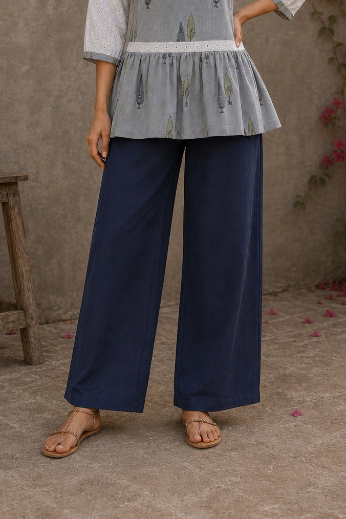 Navy Blue Cotton Pant, Relaxed Fall