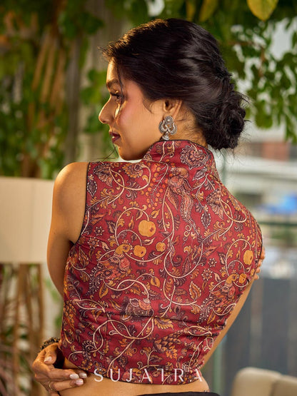 Chic Kalamkari Printed Chanderi Overlapping Blouse