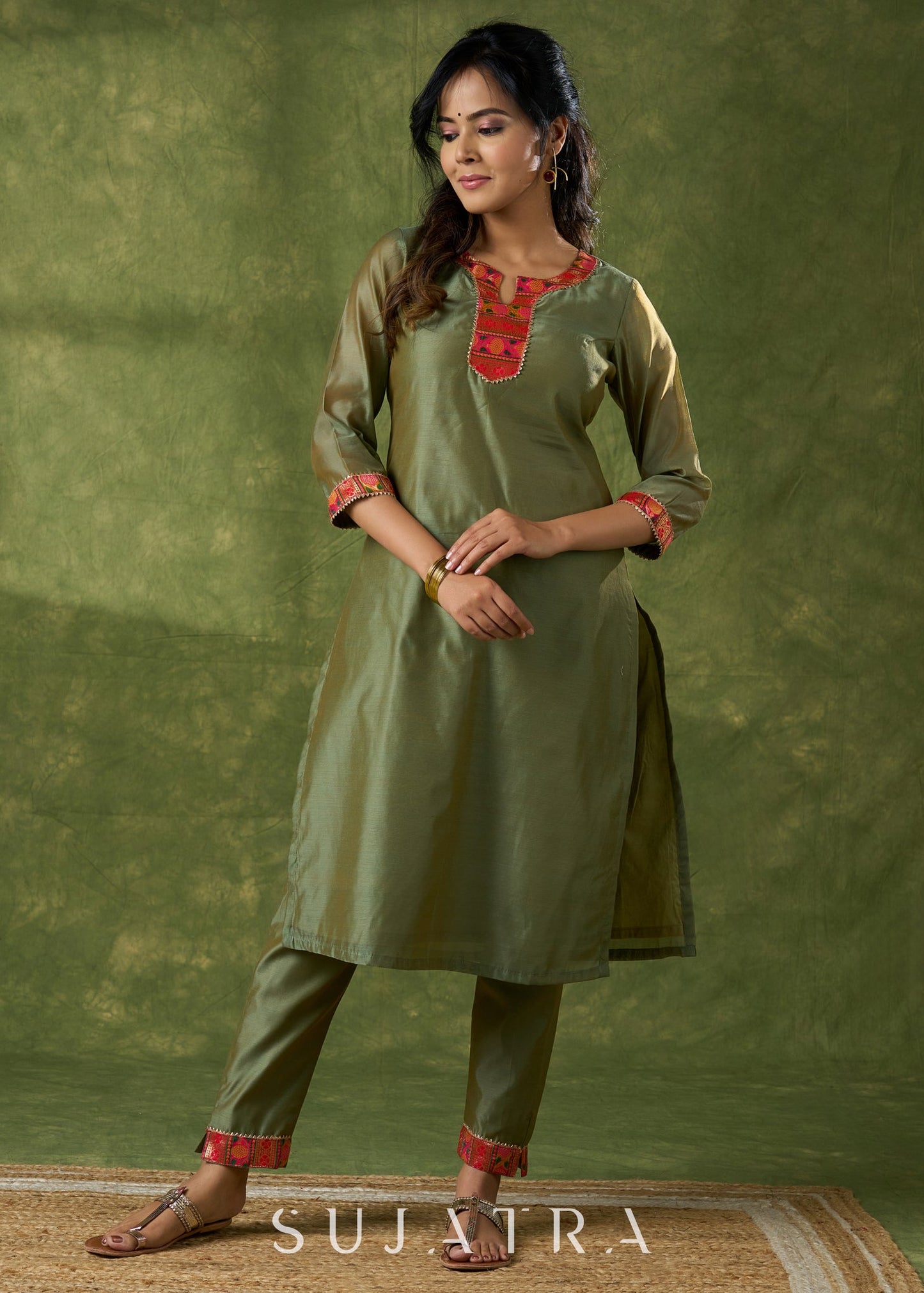 Mehandi Chanderi Pant