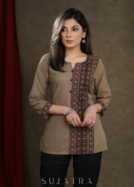 Beige Cotton Top with Ajrakh Combination