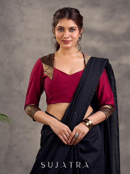 Iconic Black Cotton Saree with Sequins Embellishment