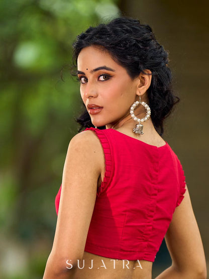 Deep Pink Cotton Silk Sleeveless Blouse