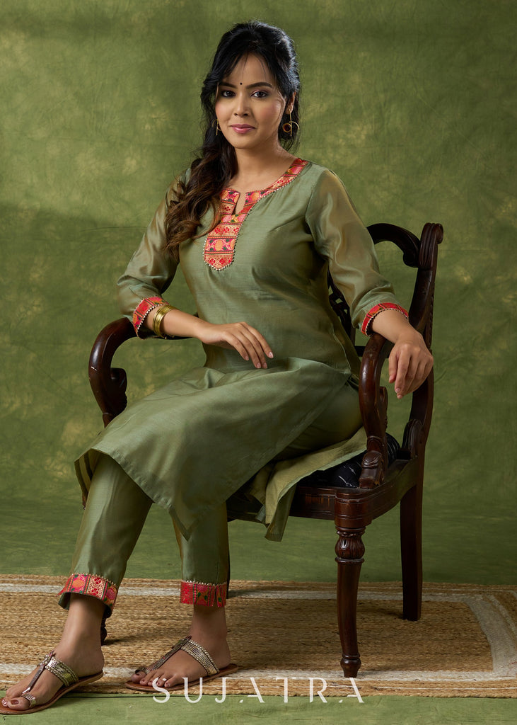 Mehandi Chanderi Pant