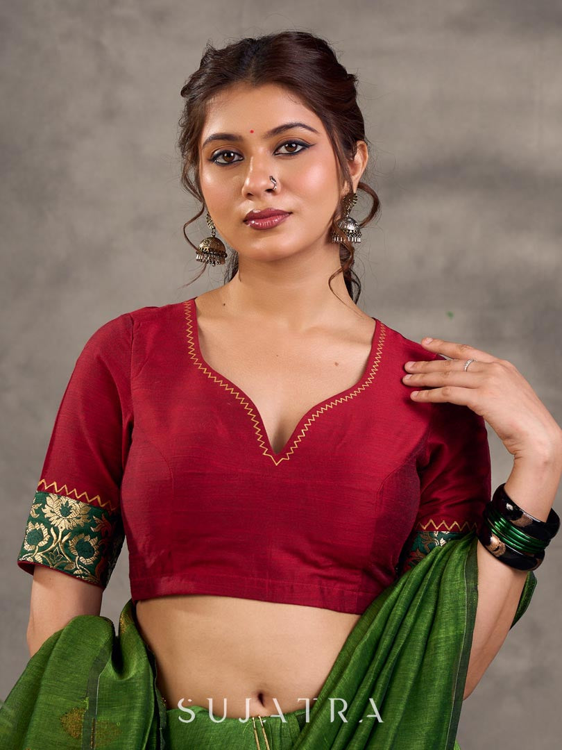 Classic Dark Green Pure Linen Saree with Zari Butti