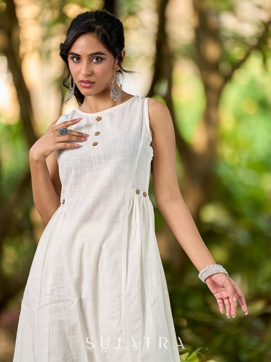 Timeless White Cotton Kurta with Side Pleats