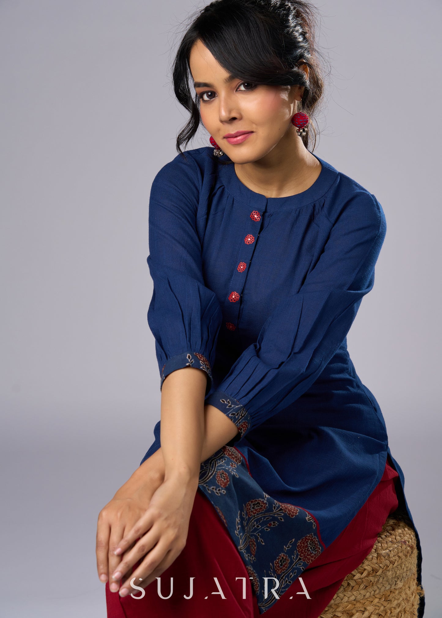 Unique Hand Painted Cotton Ajrakh Tunic  - Pant Additional