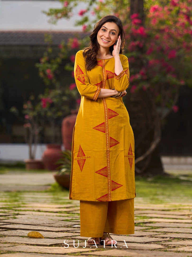 Mustard Cotton Wide Palazzo Pant