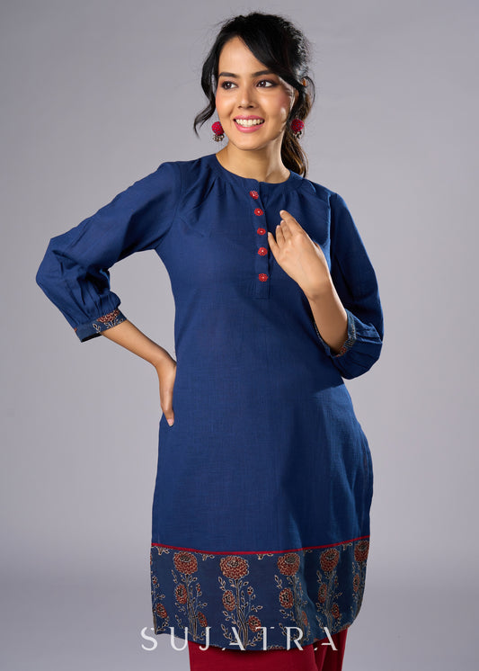 Unique Hand Painted Cotton Ajrakh Tunic  - Pant Additional