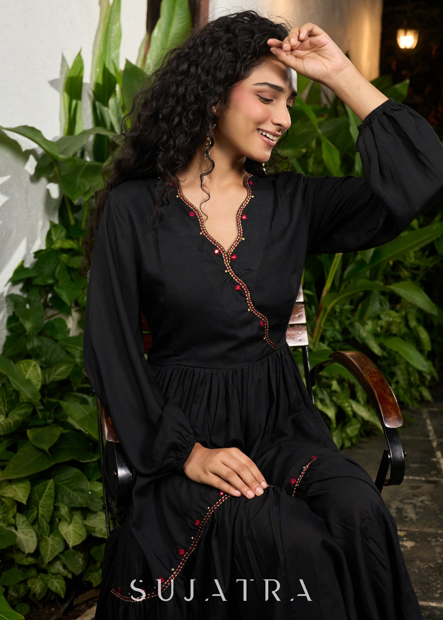 Trendy black rayon gathered one piece dress highlighted with minimal e –  Sujatra